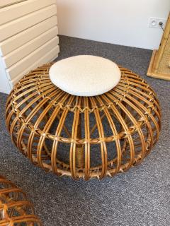 Franco Albini Pair of Rattan Margherita Poufs Boucl Fabric by Franco Albini Italy 1950s - 2818934