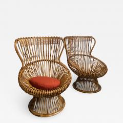 Franco Albini Pair of Two Mid Century Italian Margherita Rattan Armchairs By Franco Albini - 2036292