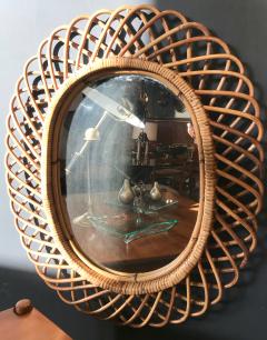 Franco Albini Vintage Rattan Oval Wall Mirror Italy circa 1960s - 1215523