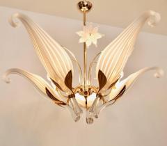 Franco Luce Huge Franco Luce Seguso Chandelier with Five Handblown Murano Glass Leaves - 546565