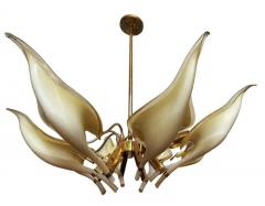 Franco Luce Mid Century Italian Modern Glass Brass Murano Chandelier by Franco Luce - 3192871