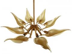 Franco Luce Mid Century Italian Modern Glass Brass Murano Chandelier by Franco Luce - 3192873