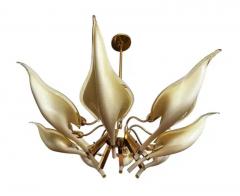 Franco Luce Mid Century Italian Modern Glass Brass Murano Chandelier by Franco Luce - 3192877