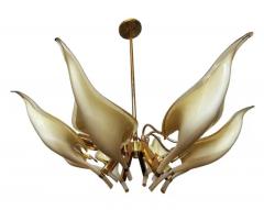 Franco Luce Mid Century Italian Modern Glass Brass Murano Chandelier by Franco Luce - 3192879