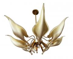 Franco Luce Mid Century Italian Modern Glass Brass Murano Chandelier by Franco Luce - 3192903