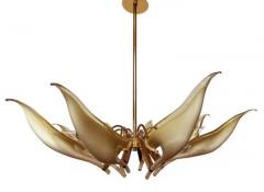 Franco Luce Mid Century Italian Modern Glass Brass Murano Chandelier by Franco Luce - 3192908