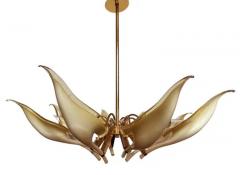 Franco Luce Mid Century Italian Modern Glass Brass Murano Chandelier by Franco Luce - 3192909