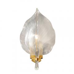 Franco Luce Pair of Mid Century Hand Blown Murano Glass Striated Leaf Sconces by Franco Luce - 3752153