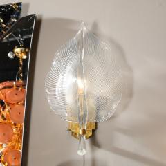 Franco Luce Pair of Mid Century Hand Blown Murano Glass Striated Leaf Sconces by Franco Luce - 3752205