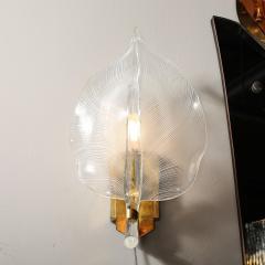 Franco Luce Pair of Mid Century Hand Blown Murano Glass Striated Leaf Sconces by Franco Luce - 3752254