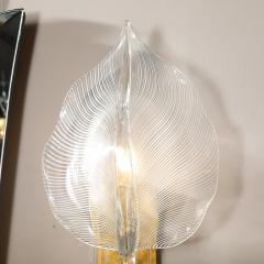 Franco Luce Pair of Mid Century Hand Blown Murano Glass Striated Leaf Sconces by Franco Luce - 3752257