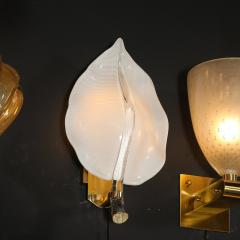 Franco Luce Pair of Mid Century Hand Blown Murano Glass Striated Leaf Sconces by Franco Luce - 4037899