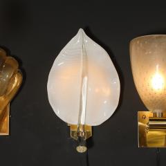 Franco Luce Pair of Mid Century Hand Blown Murano Glass Striated Leaf Sconces by Franco Luce - 4037901