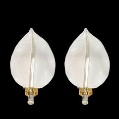 Franco Luce Pair of Mid Century Hand Blown Murano Glass Striated Leaf Sconces by Franco Luce - 4037903