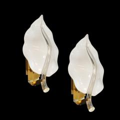 Franco Luce Pair of Mid Century Hand Blown Murano Glass Striated Leaf Sconces by Franco Luce - 4037907