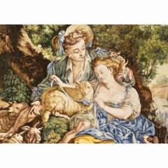 Francois Boucher 1870s French Rococo Revival Yellow Blue White Enamel Pottery Wall Art Plaque - 1100687