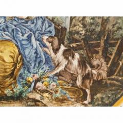 Francois Boucher 1870s French Rococo Revival Yellow Blue White Enamel Pottery Wall Art Plaque - 1100691