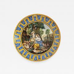 Francois Boucher 1870s French Rococo Revival Yellow Blue White Enamel Pottery Wall Art Plaque - 1100875