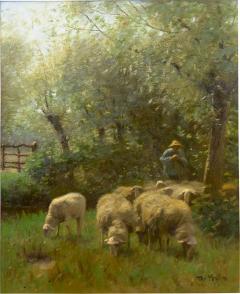 Francois Pieter Ter Meulen Shepherd w Sheep Barbizon Painting by Francois Ter Meulen Dutch 1843 1927  - 1029150
