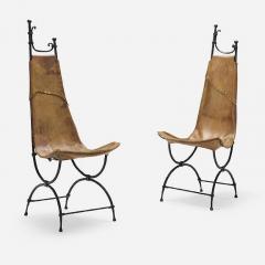 Francois Thevenin Pair of Wrought Iron and Leather Attributed to Sido and Fran ois Th venin - 4603678