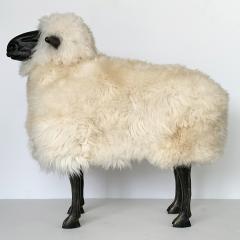 Francois Xavier Lalanne Lalanne Style Carved Wooden Sheep in Natural Sheepskin - 1043348