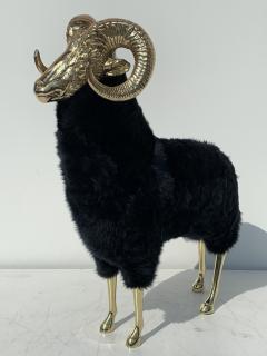 Francois Xavier Lalanne Polished Brass Ram or Sheep Sculpture in Black Fur - 945648