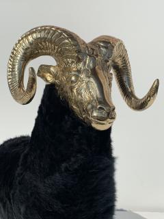 Francois Xavier Lalanne Polished Brass Ram or Sheep Sculpture in Black Fur - 945651