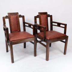 Frank Brangwyn Sir Frank Brangwyn attr Pair of Arts Crafts mahogany armchairs Chinese style - 4191760