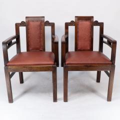 Frank Brangwyn Sir Frank Brangwyn attr Pair of Arts Crafts mahogany armchairs Chinese style - 4191761
