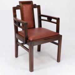 Frank Brangwyn Sir Frank Brangwyn attr Pair of Arts Crafts mahogany armchairs Chinese style - 4191762