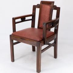 Frank Brangwyn Sir Frank Brangwyn attr Pair of Arts Crafts mahogany armchairs Chinese style - 4191764