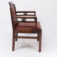 Frank Brangwyn Sir Frank Brangwyn attr Pair of Arts Crafts mahogany armchairs Chinese style - 4191765