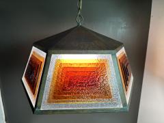 Frank Lloyd Wright Copper and Stained Glass Light Fixture Style of Frank Lloyd Wright - 3840785