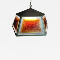 Frank Lloyd Wright Copper and Stained Glass Light Fixture Style of Frank Lloyd Wright - 3841567