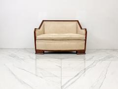 Frank Lloyd Wright French Art Deco Mahogany Wrapped Settee 1940s - 3849201