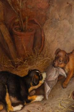 Frank Paton Frank Paton Oil painting on canvas of Puppies playing No import duty we pay fo - 4117015