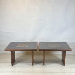 Frank Rohloff Pair of Black Resin and Walnut Inlay End Tables by Frank Rohloff - 4494273