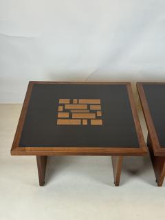 Frank Rohloff Pair of Black Resin and Walnut Inlay End Tables by Frank Rohloff - 4494277