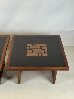 Frank Rohloff Pair of Black Resin and Walnut Inlay End Tables by Frank Rohloff - 4494278