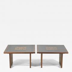 Frank Rohloff Pair of Black Resin and Walnut Inlay End Tables by Frank Rohloff - 4494918