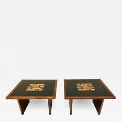 Frank Rohloff Pair of Frank Rohloff Walnut and Black Resin Mosaic End Tables California Studio - 785945