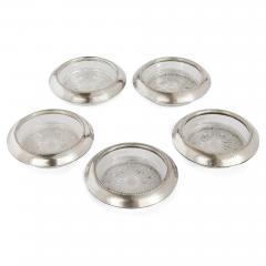 Frank Whiting Collection of five American silver and glass coasters by Frank M Whiting Co  - 4383433