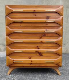 Franklin Shockey Franklin Shockey Sculptured Pine 6 Drawer Tall Dresser Mid Century Modern 1970s - 3059656