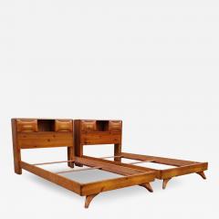 Franklin Shockey Pair Franklin Shockey Sculptured Pine Twin Beds 1 Night stand King Size MCM - 3064698