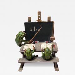 Franz Bergmann Vienna Cold Painted Bronze Frogs Teaching Sculpture by Franz Bergmann - 4607075