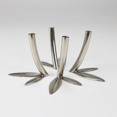 Franz Hagenauer Werkst tte Hagenauer Up to 6 Soliflore Leaf Vases Brass Nickel Vienna 1960s - 4431420