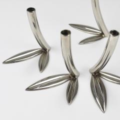 Franz Hagenauer Werkst tte Hagenauer Up to 6 Soliflore Leaf Vases Brass Nickel Vienna 1960s - 4431462