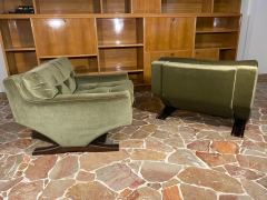 Franz Sartori Italian Mid Century Olive Green Velvet Armchairs by Franz Sartori for Flexform - 2603025