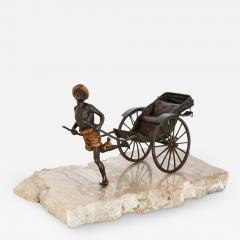 Franz Xaver Bergmann Antique cold painted bronze of a pulled rickshaw by Bergman - 3572066