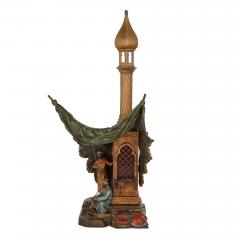 Franz Xaver Bergmann Large antique cold painted bronze lamp of a minaret scene by Bergman - 3702274